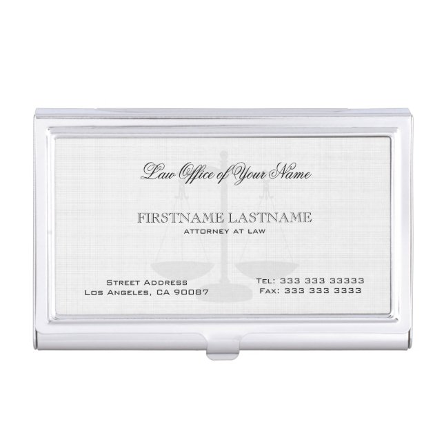 Simple White Linen Texture Attorney At Law Case For Business Cards (Front)