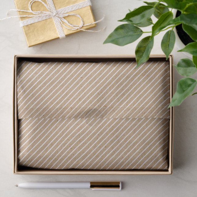 Simple White Lines On Faux Rustic Brown Kraft Tissue Paper (Gift)
