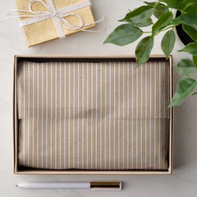 Simple White Lines On Faux Rustic Brown Kraft Tissue Paper (Gift)