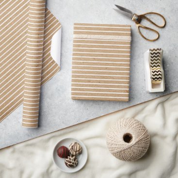 Simple White Lines On Faux Rustic Brown Kraft Wrapping Paper