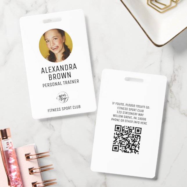 Simple White Logo QR Code ID  Photo Access Badge (Office)