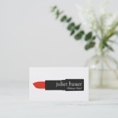 Simple White Makeup Artist Lipstick Logo Beauty Business Card (Standing Front)