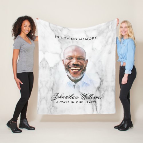 Simple White Marble Custom Text Photo Remembrance Fleece Blanket