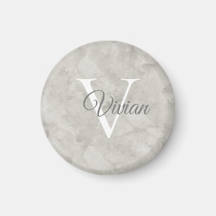 Simple White Marble Watercolor Monogram Name Magnet
