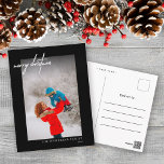 Simple White Merry Christmas Photo Black Postcard<br><div class="desc">Celebrate Christmas this year with these modern simple holiday postcards.</div>