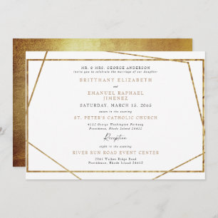 Simple White & Metallic Gold Geometric Invitation