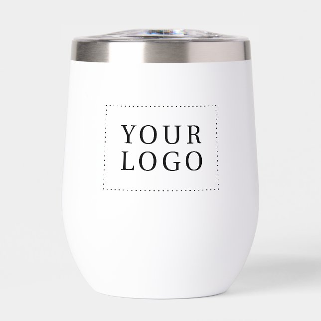 Simple White Minimal Business Logo Custom Text Thermal Wine Tumbler (Front)