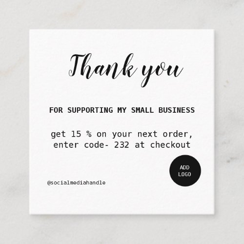 simple white minimal modern thank you business car square business card