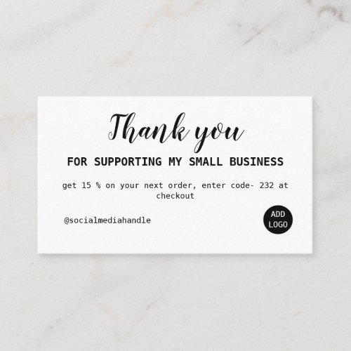 simple white minimal modern thank you business card