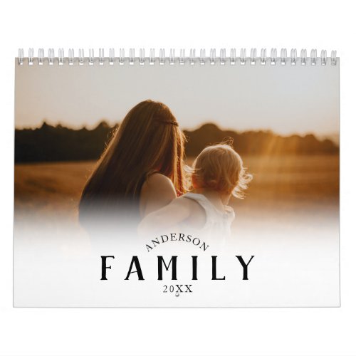 Simple White Minimalist Modern Family Photo Calendar
