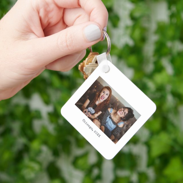 Simple White Minimalist Photo Keepsake Keychain (Hand)