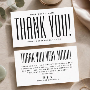 Simple white minimalist thank you business card