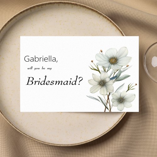 Simple white mint green spring floral Bridesmaid Invitation
