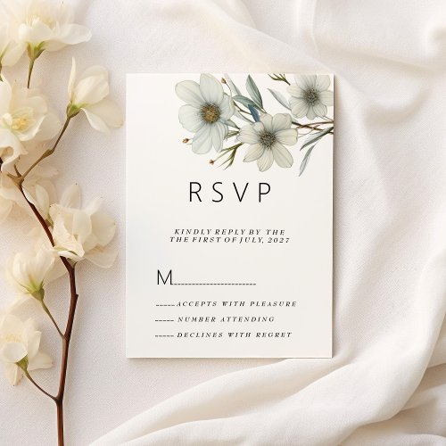 Simple white mint green spring floral RSVP  Invitation