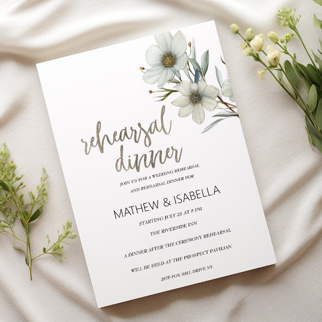 Simple white mint spring floral Rehearsal Dinner  Invitation (Simple white mint spring floral Rehearsal Dinner)