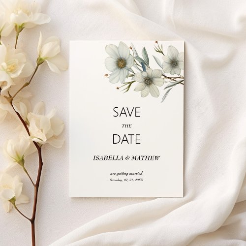 Simple white mint spring floral Save the Date Invitation