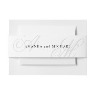 Simple White Modern Edge Elegant Monogram Wedding Invitation Belly Band