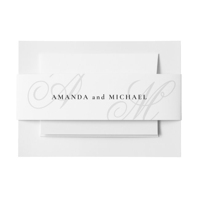 Simple White Modern Edge Elegant Monogram Wedding Invitation Belly Band (Front Example)