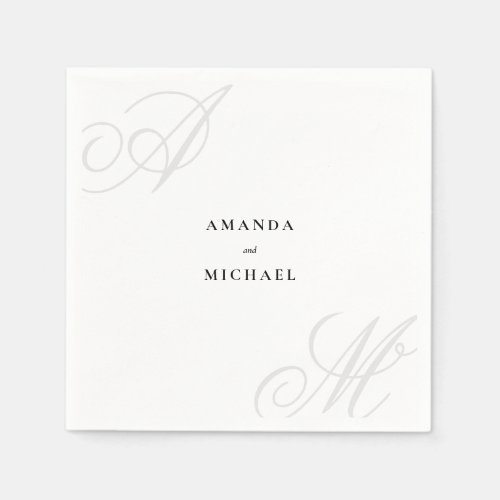 Simple White Modern Edge Elegant Monogram Wedding Napkins