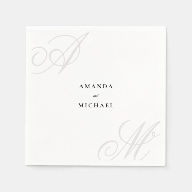Simple White Modern Edge Elegant Monogram Wedding Napkins (Front)