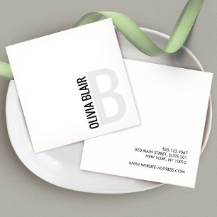 Simple White Modern Minimalist Monogram Square Business Card