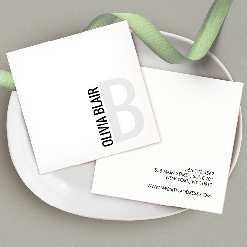 Simple White Modern Minimalist Monogram Square Business Card