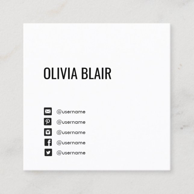 Simple White Modern Minimalistic Social Media Square Business Card (Front)