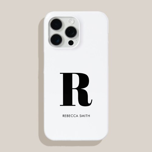 Simple White Modern Monogram iPhone 15 Pro Max Case