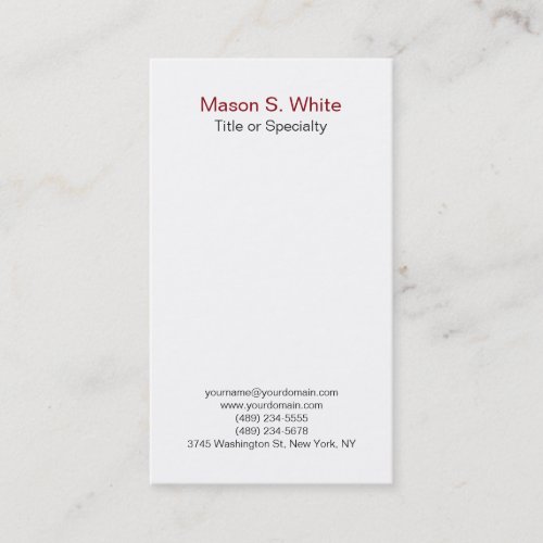 Simple white modern plain professional vertical business card