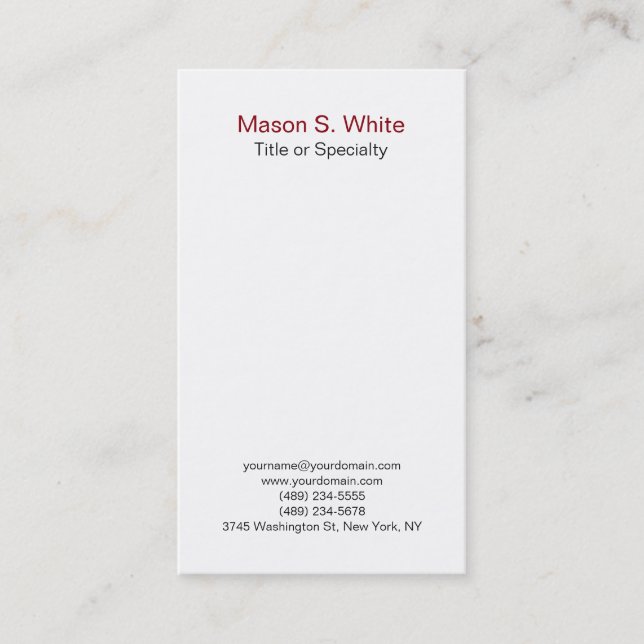 Simple white modern plain professional vertical business card (Front)