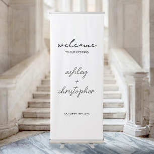 Simple White Modern Script Welcome To Our Wedding Retractable Banner