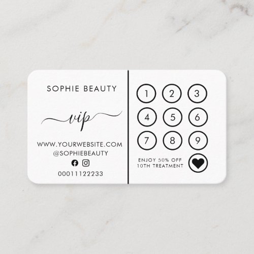 Simple White Monogram Beauty Business Loyalty Card