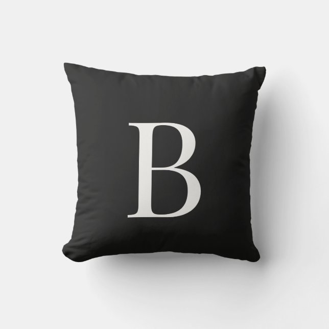 Simple White Monogram Black  Outdoor Pillow (Front)