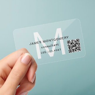 Simple White Monogram Black Script Professional Clear Business Cards