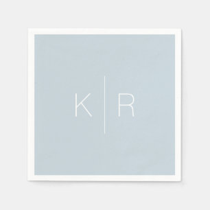 Simple White Monogram Dusty Blue Wedding Napkins
