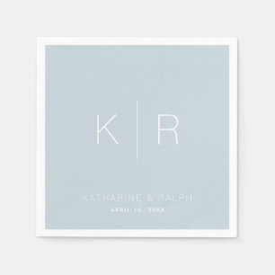 Simple White Monogram Dusty Blue Wedding Napkins