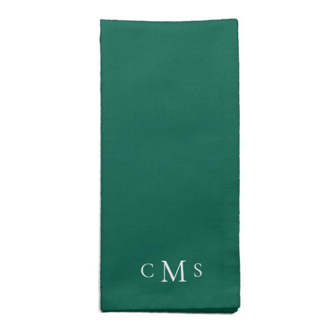 Simple White Monogram Emerald Green Cloth Napkin (Folded)