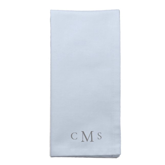 Simple White Monogram Icy Blue Cloth Napkin (Folded)