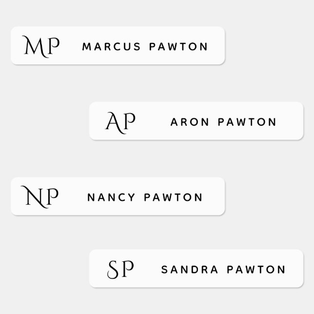 Simple White Monogram Kids Name Clothing Labels (Group)