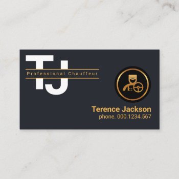 Simple White Monogram Letters Gold Chauffeur Business Card by keikocreativecards at Zazzle