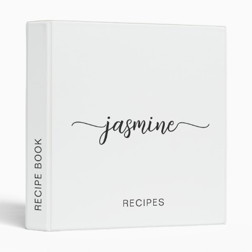 Simple White Monogram Name Script Cookbook Recipe 3 Ring Binder