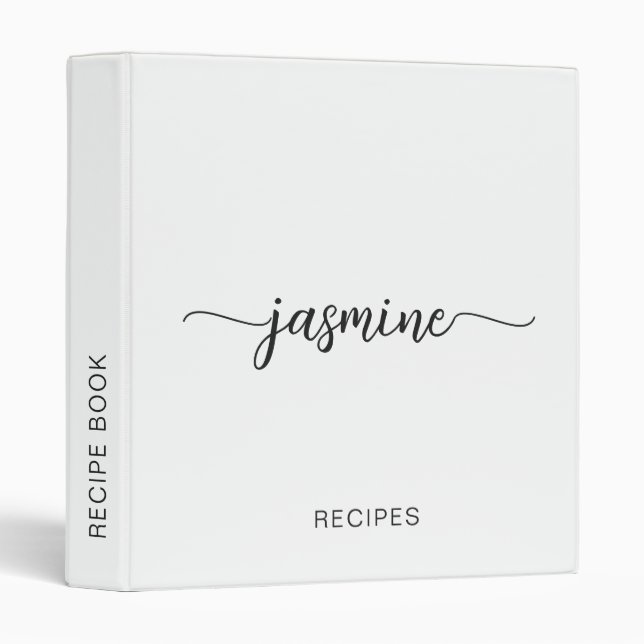 Simple White Monogram Name Script Cookbook Recipe 3 Ring Binder (Front/Spine)