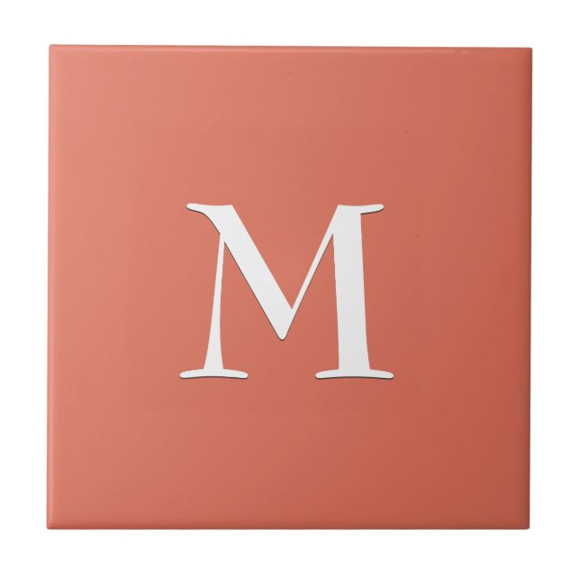 Simple White MONOGRAM on Terracotta Ceramic Tile (Front)
