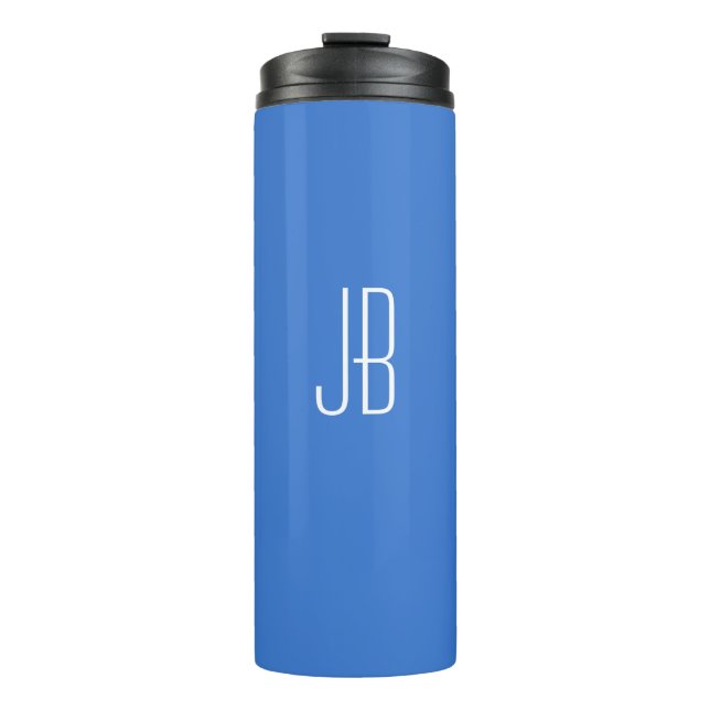 Simple White Monogram or Name on Blue Thermal Tumbler (Front)