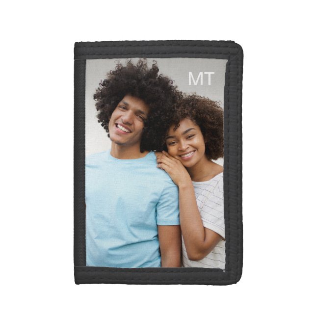 Simple White Monogram Photo  Trifold Wallet (Front Vertical)