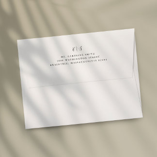 Simple White Monogram Return Address on Back Flap Envelope