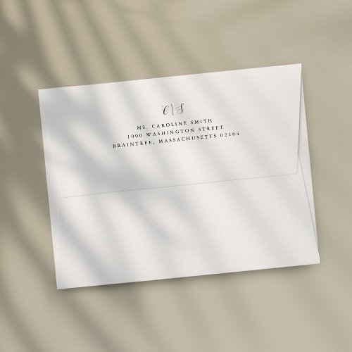 Simple White Monogram Return Address on Back Flap Envelope