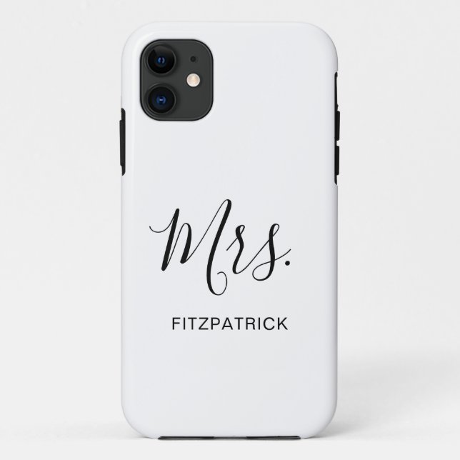 Simple White Mrs Last Name Newlywed Bride Wedding Case-Mate iPhone Case (Back)