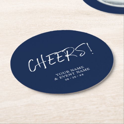 Simple White  Navy Cheers Adult Birthday Party Round Paper Coaster