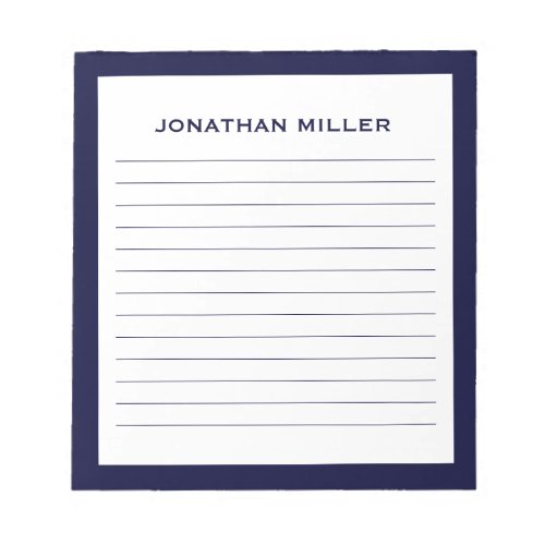 Simple White Navy Typographic Name Lined Notepad